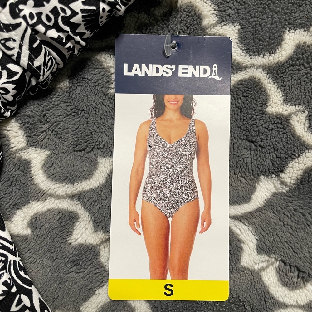 Lands' End Black and White  One Piece Swimsuit Women Size Small - Picture 3 of 8